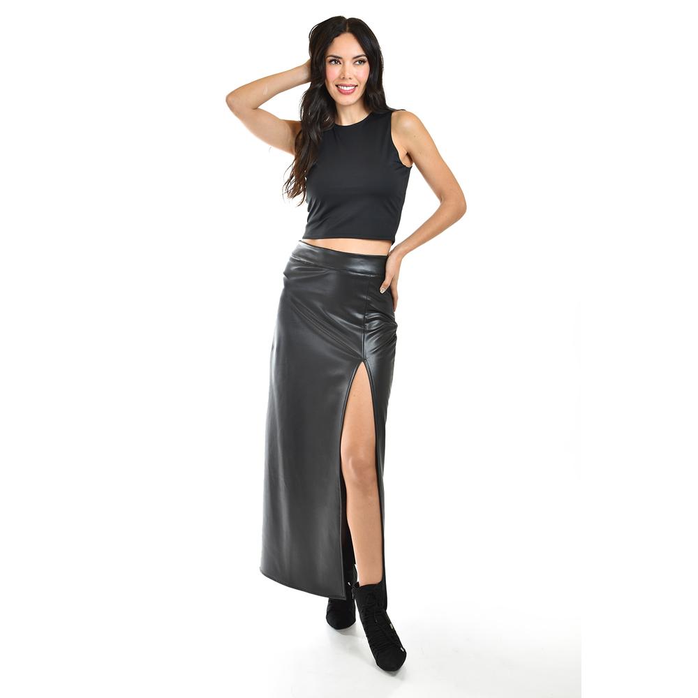 Foto 5 | Falda Larga De Piel Sintética Roman Fashion /juvenil, 3300 (negro) Negro