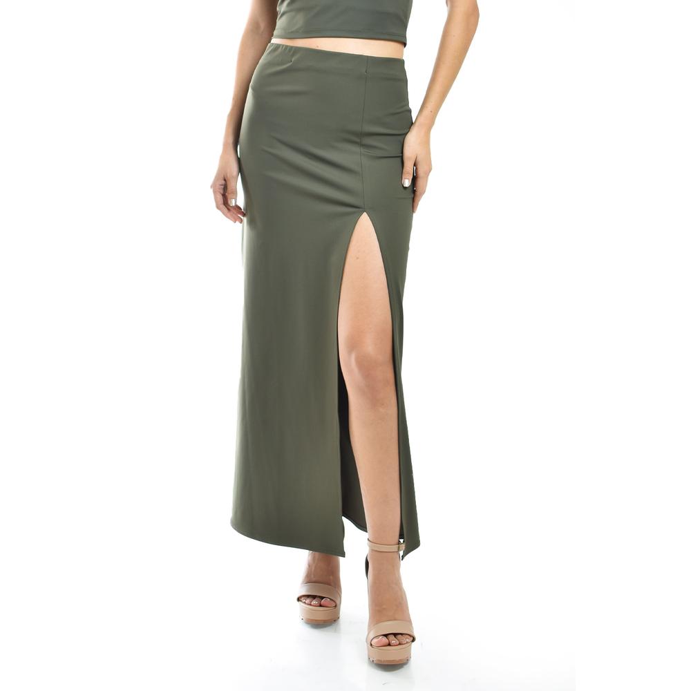 Foto 2 pulgar | Falda Midi Con Abertura Roman Fashion /juvenil, 2424 (verde Militar) Verde Oscuro