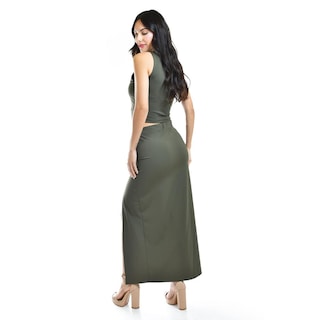 Foto 2 | Falda Midi Con Abertura Roman Fashion /juvenil, 2424 (verde Militar) Verde Oscuro