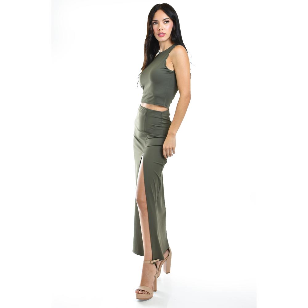 Foto 4 pulgar | Falda Midi Con Abertura Roman Fashion /juvenil, 2424 (verde Militar) Verde Oscuro