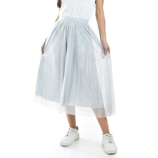 Foto 1 | Falda Midi De Tul Con Perlas Roman Fashion /juvenil 098 (gris) Gris