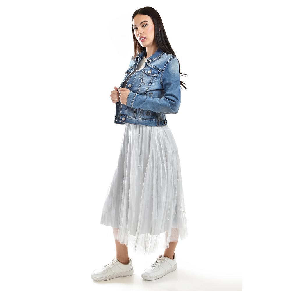 Foto 2 | Falda Midi De Tul Con Perlas Roman Fashion /juvenil 098 (gris) Gris