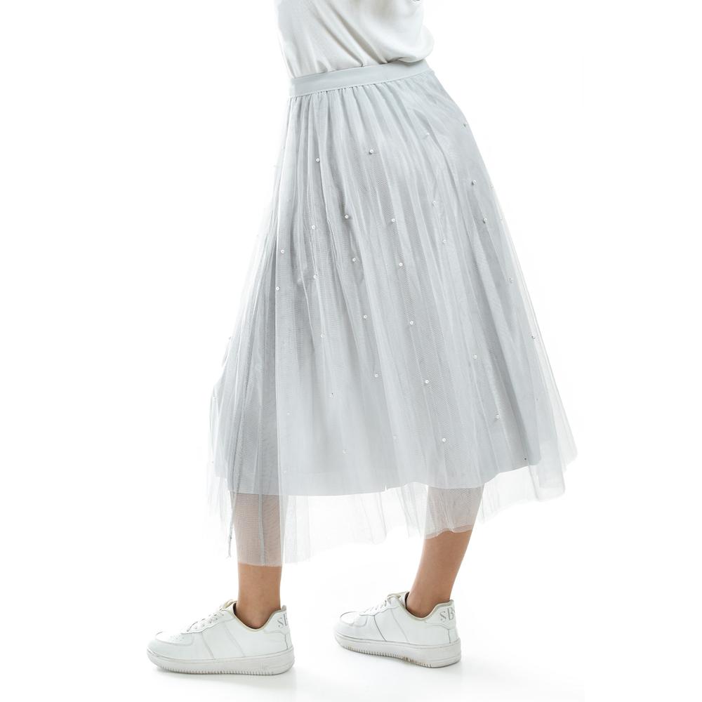 Foto 4 pulgar | Falda Midi De Tul Con Perlas Roman Fashion /juvenil 098 (gris) Gris