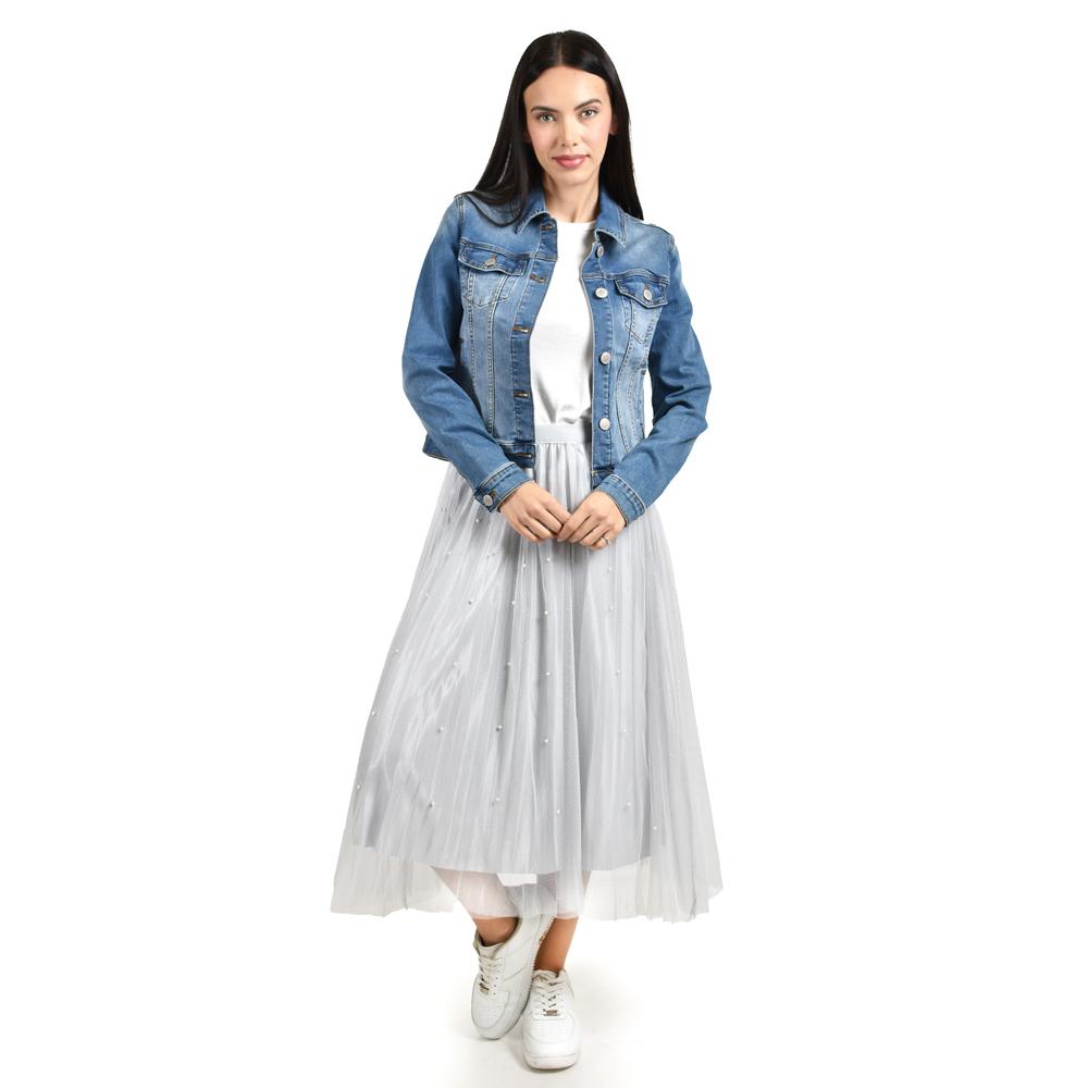 Foto 6 pulgar | Falda Midi De Tul Con Perlas Roman Fashion /juvenil 098 (gris) Gris