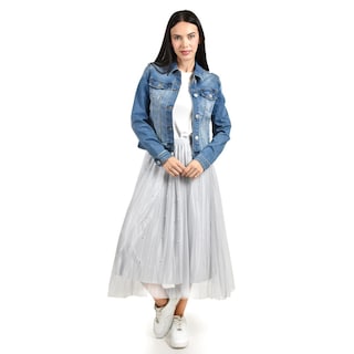 Foto 5 | Falda Midi De Tul Con Perlas Roman Fashion /juvenil 098 (gris) Gris