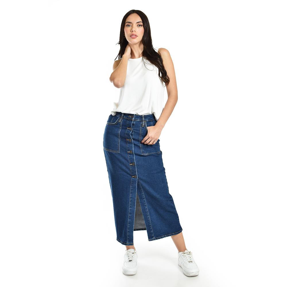 Foto 5 | Falda Midi De Mezclilla /juvenil, 6812 (mezclilla Tono Medio) Azul