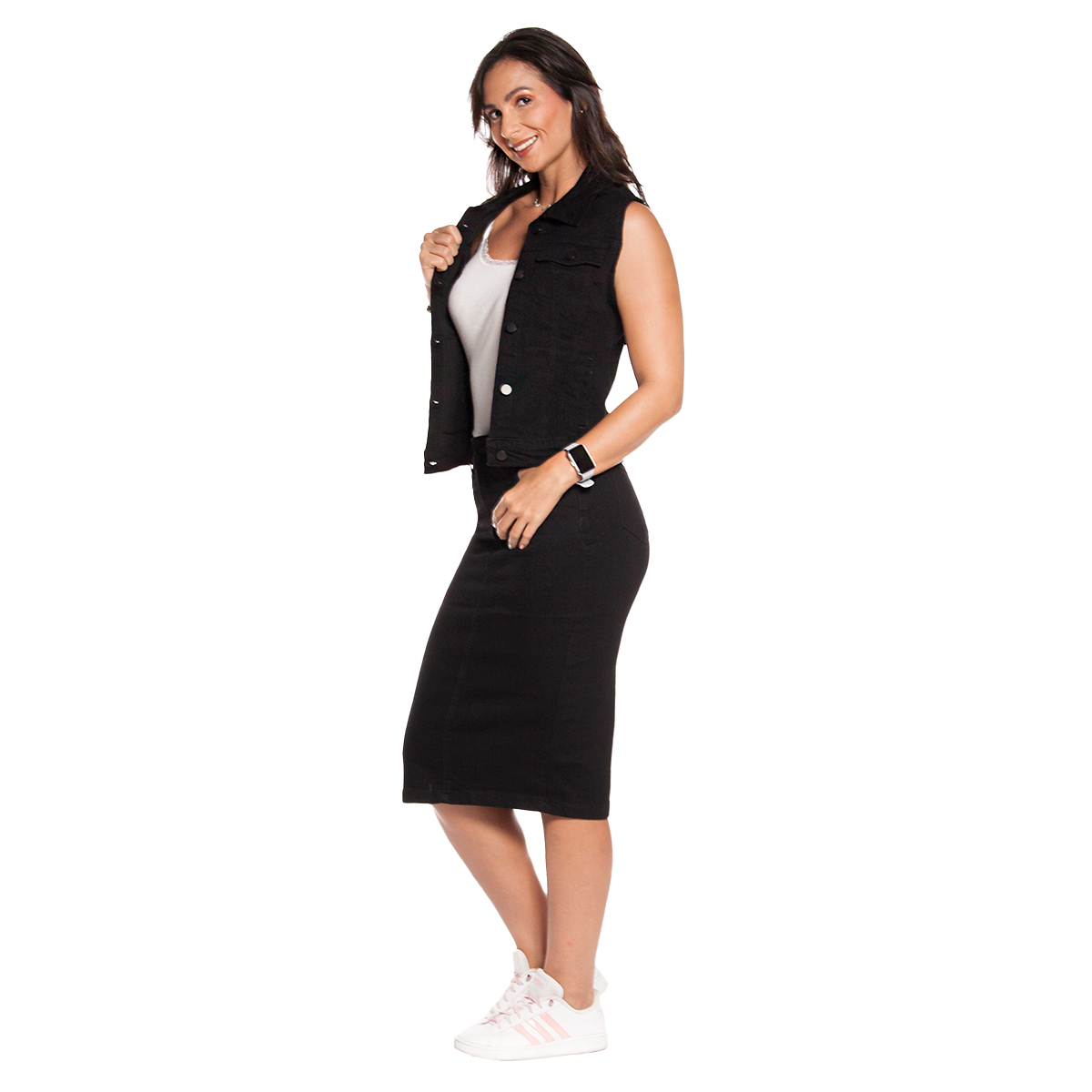 Foto 6 pulgar | Falda Larga Tubo de Mezclilla Stretch Pineda Jeans Negra para Dama