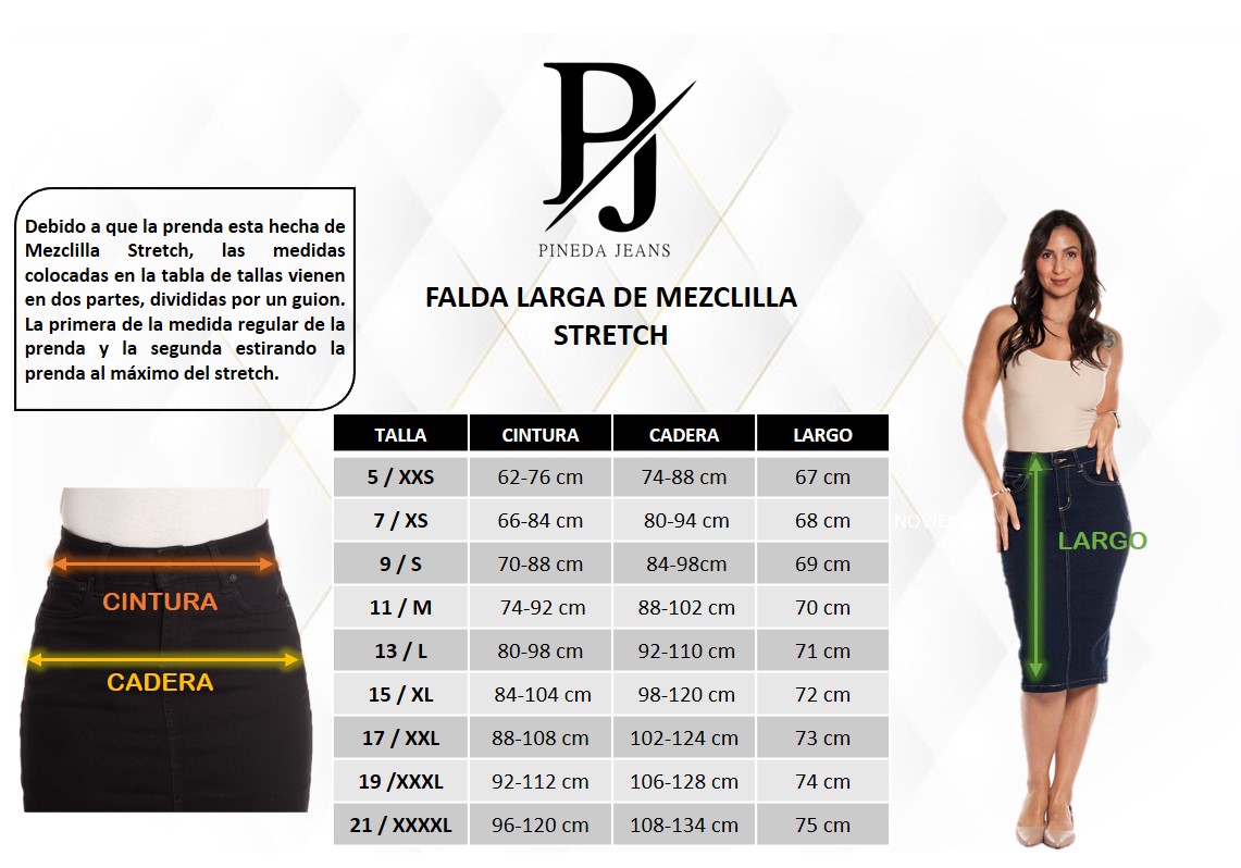 Foto 7 pulgar | Falda Larga Tubo de Mezclilla Stretch Pineda Jeans Negra para Dama