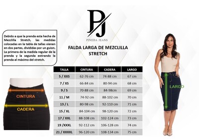 Foto 6 | Falda Larga Tubo de Mezclilla Stretch Pineda Jeans Negra para Dama