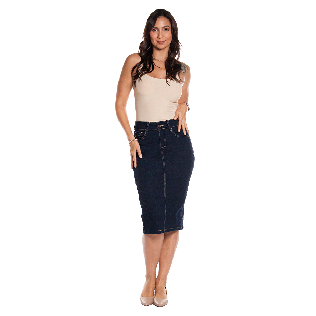 Foto 2 pulgar | Falda Larga Tubo de Mezclilla Stretch Pineda Jeans Azul Oscuro para Dama