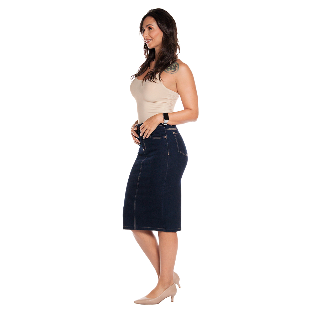 Foto 4 pulgar | Falda Larga Tubo de Mezclilla Stretch Pineda Jeans Azul Oscuro para Dama