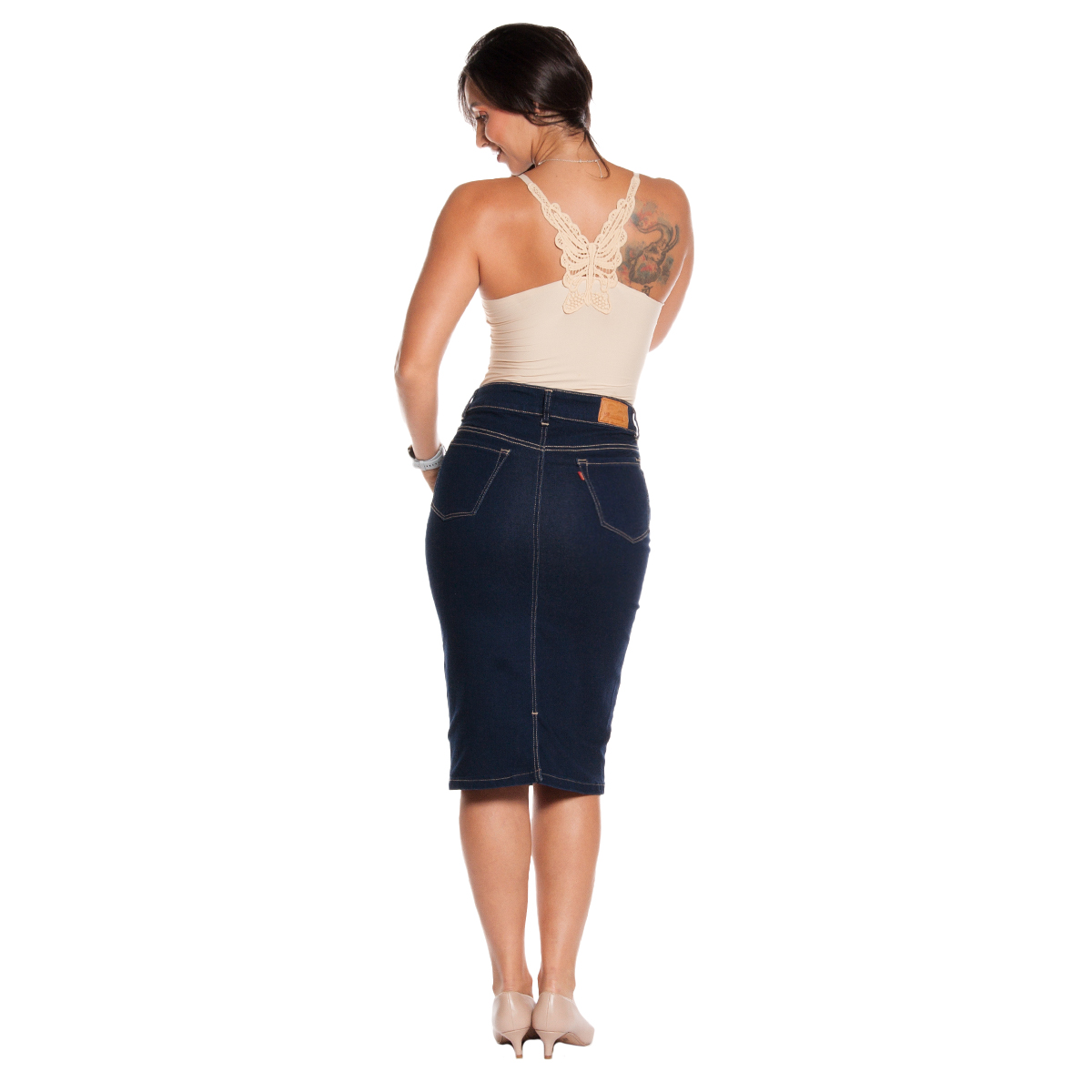Foto 5 pulgar | Falda Larga Tubo de Mezclilla Stretch Pineda Jeans Azul Oscuro para Dama