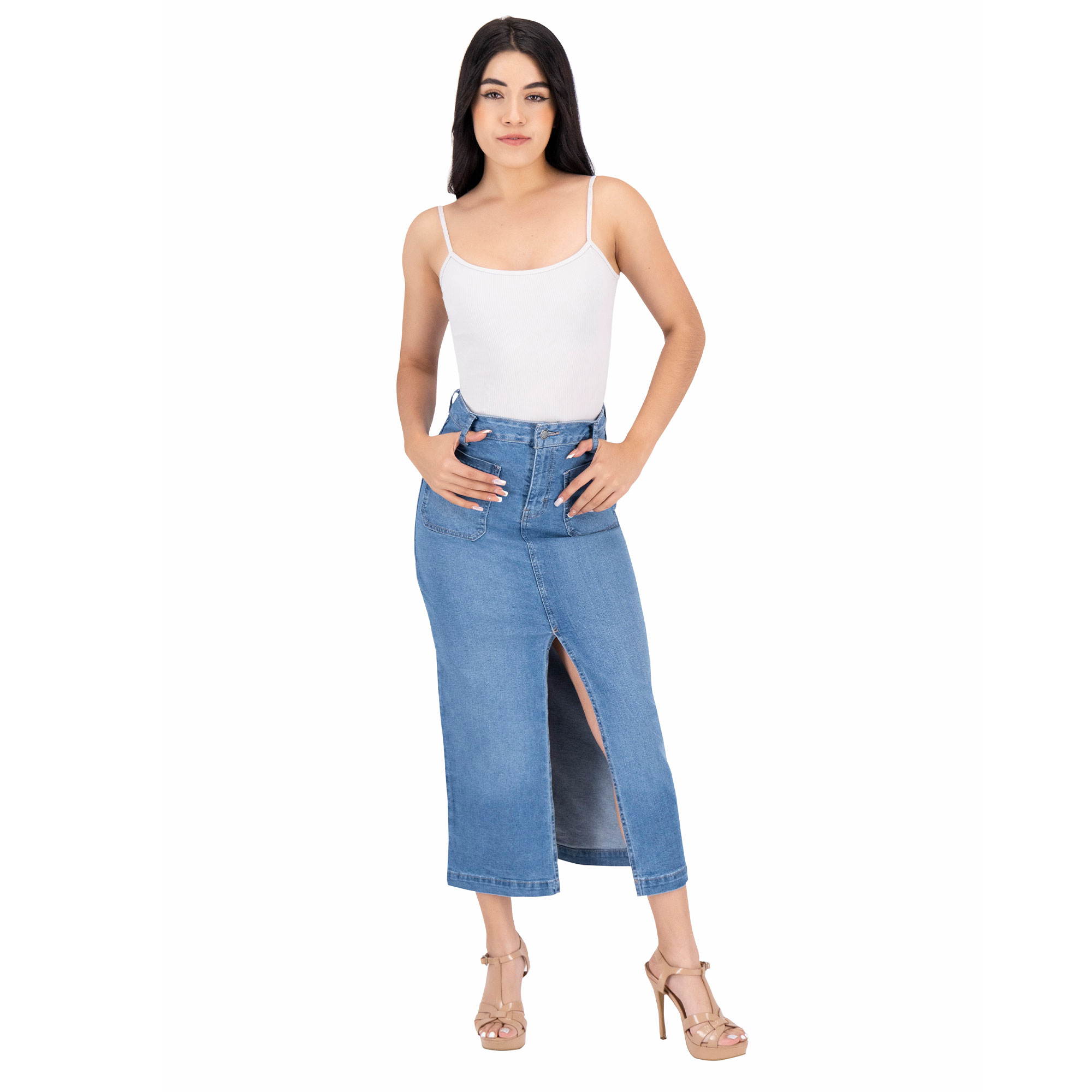 Foto 4 pulgar | Falda Larga Britos Jeans Mezclilla 025089 para Mujer