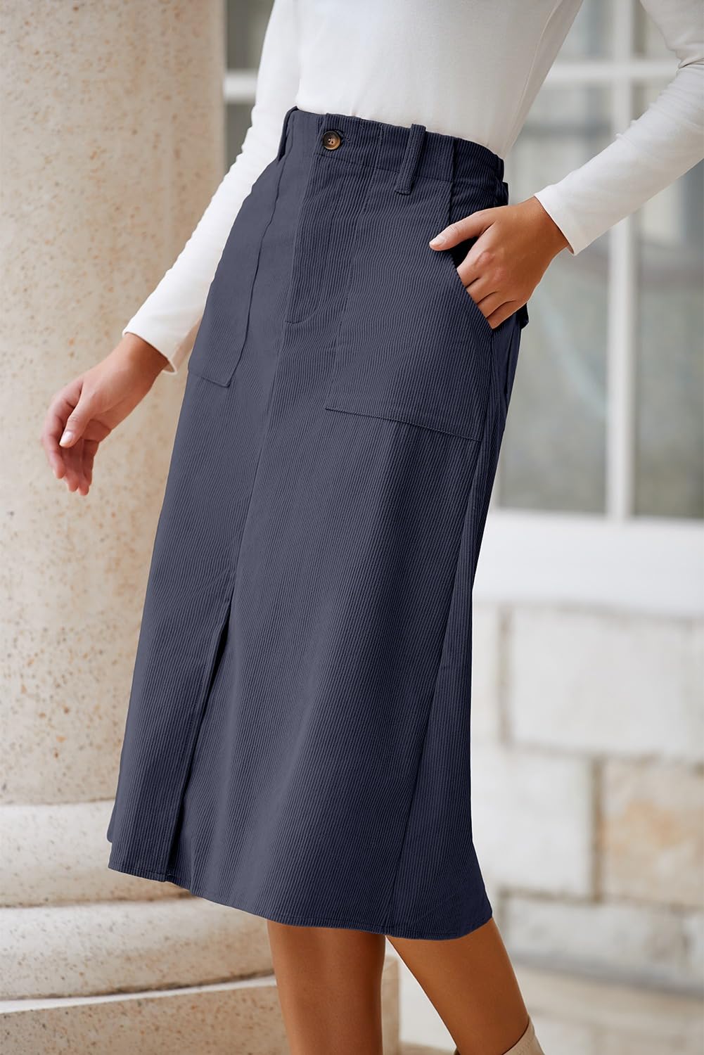 Foto 8 pulgar | Falda Happy Sailed Corduroy A Line De Cintura Alta Para Mujer - Venta Internacional.