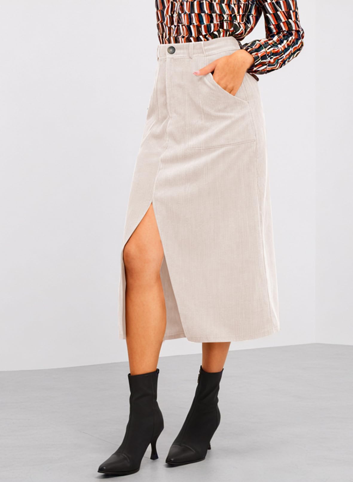 Foto 3 pulgar | Falda Happy Sailed Corduroy A Line De Cintura Alta Para Mujer - Venta Internacional.