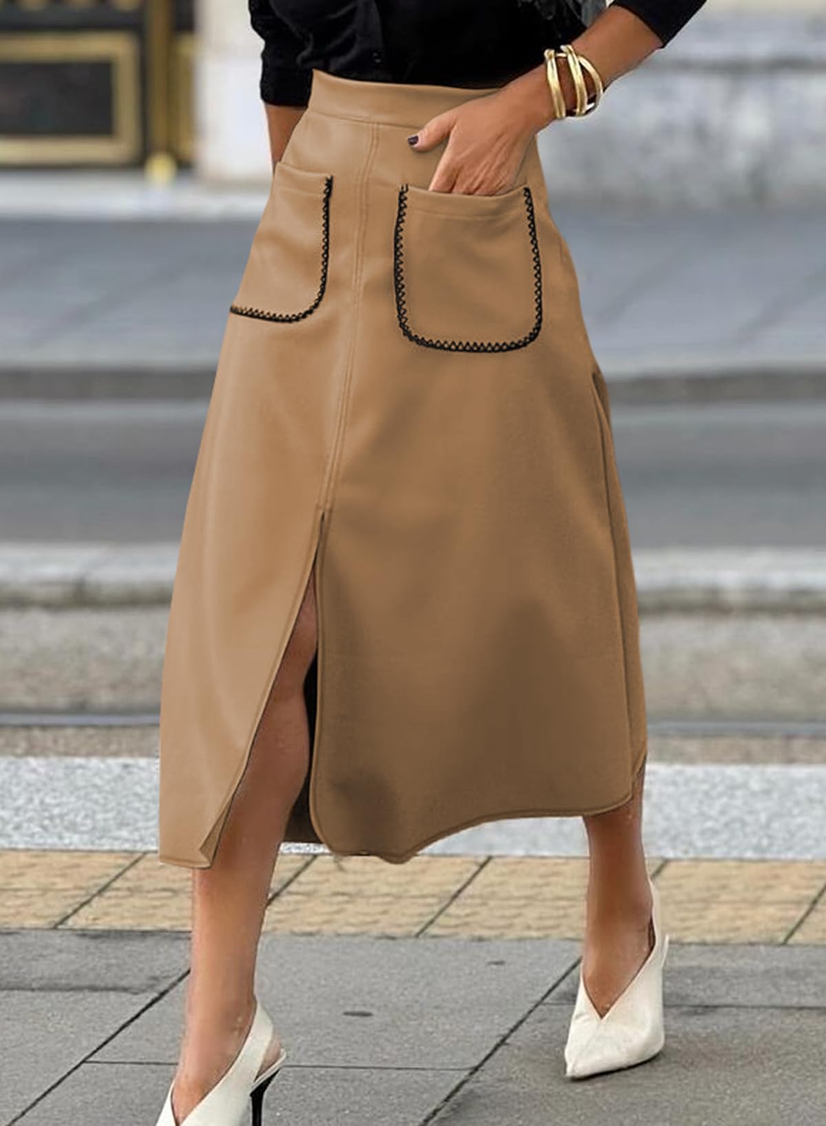 Foto 2 | Falda Midi De Gamuza Sintética Happy Sailed Spring Fashion Para Mujer - Venta Internacional.