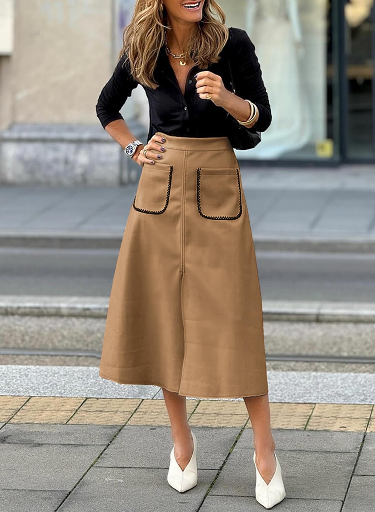 Foto 3 | Falda Midi De Gamuza Sintética Happy Sailed Spring Fashion Para Mujer - Venta Internacional.