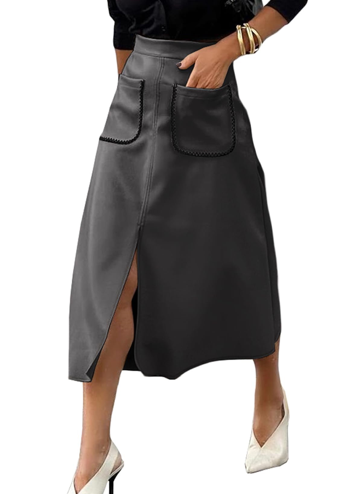 Falda Happy Sailed 2025 De Gamuza Sintética, Cintura Alta, Corte En A, Gris - Venta Internacional.
