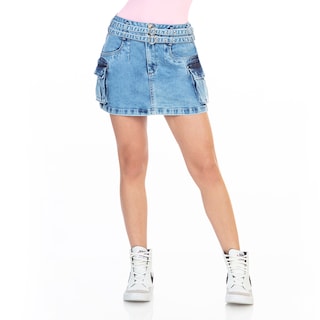 Foto 1 | Falda De Mezclila Tipo Cargo Casual Para Mujer Push Up