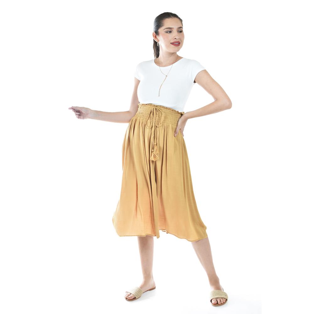 Falda Midi Con Cintura Smock Roman Fashion /juvenil, 20217 (mostaza) Ocre