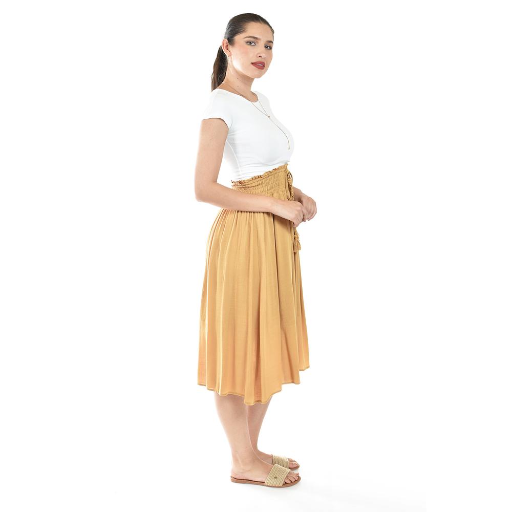 Foto 3 pulgar | Falda Midi Con Cintura Smock Roman Fashion /juvenil, 20217 (mostaza) Ocre