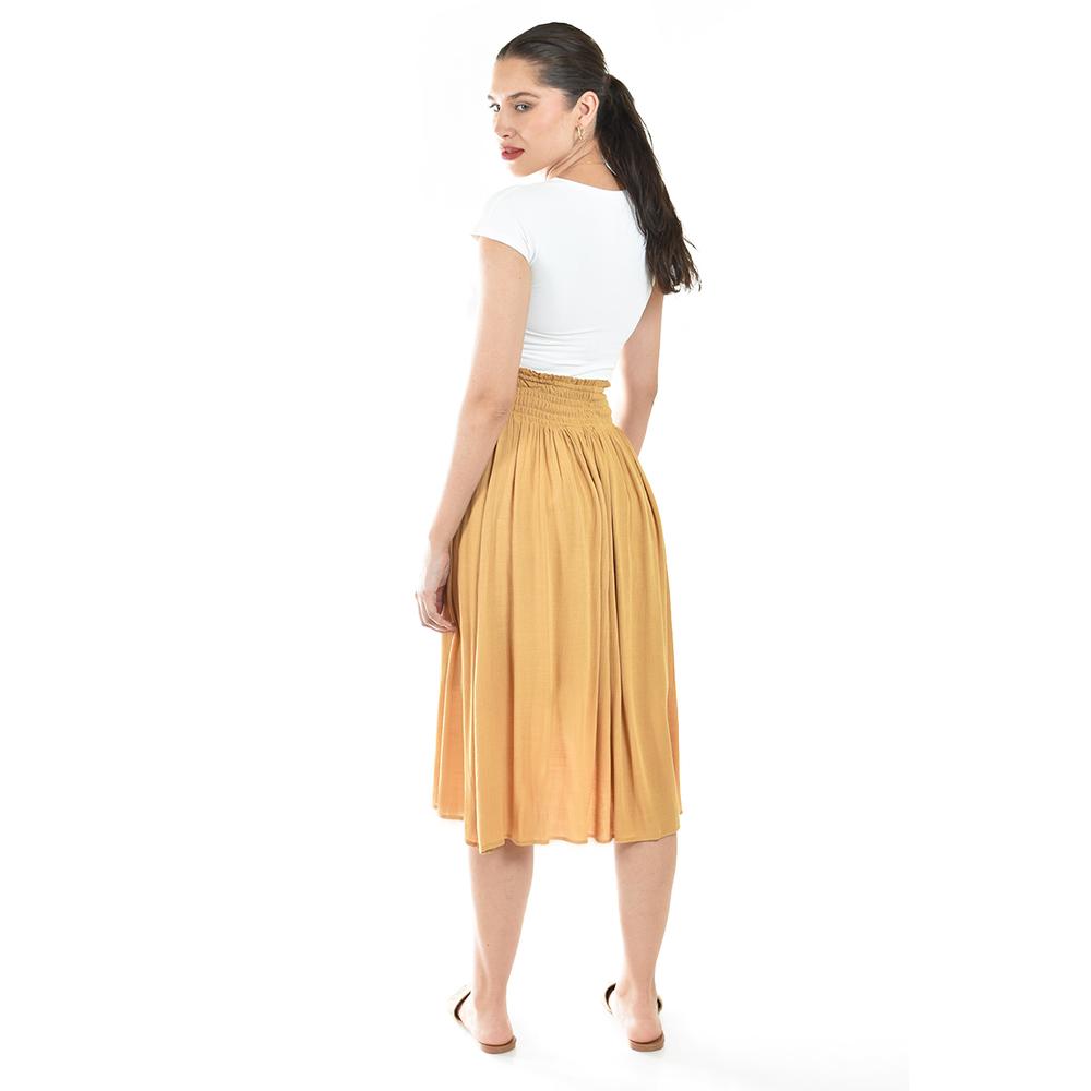 Foto 4 pulgar | Falda Midi Con Cintura Smock Roman Fashion /juvenil, 20217 (mostaza) Ocre