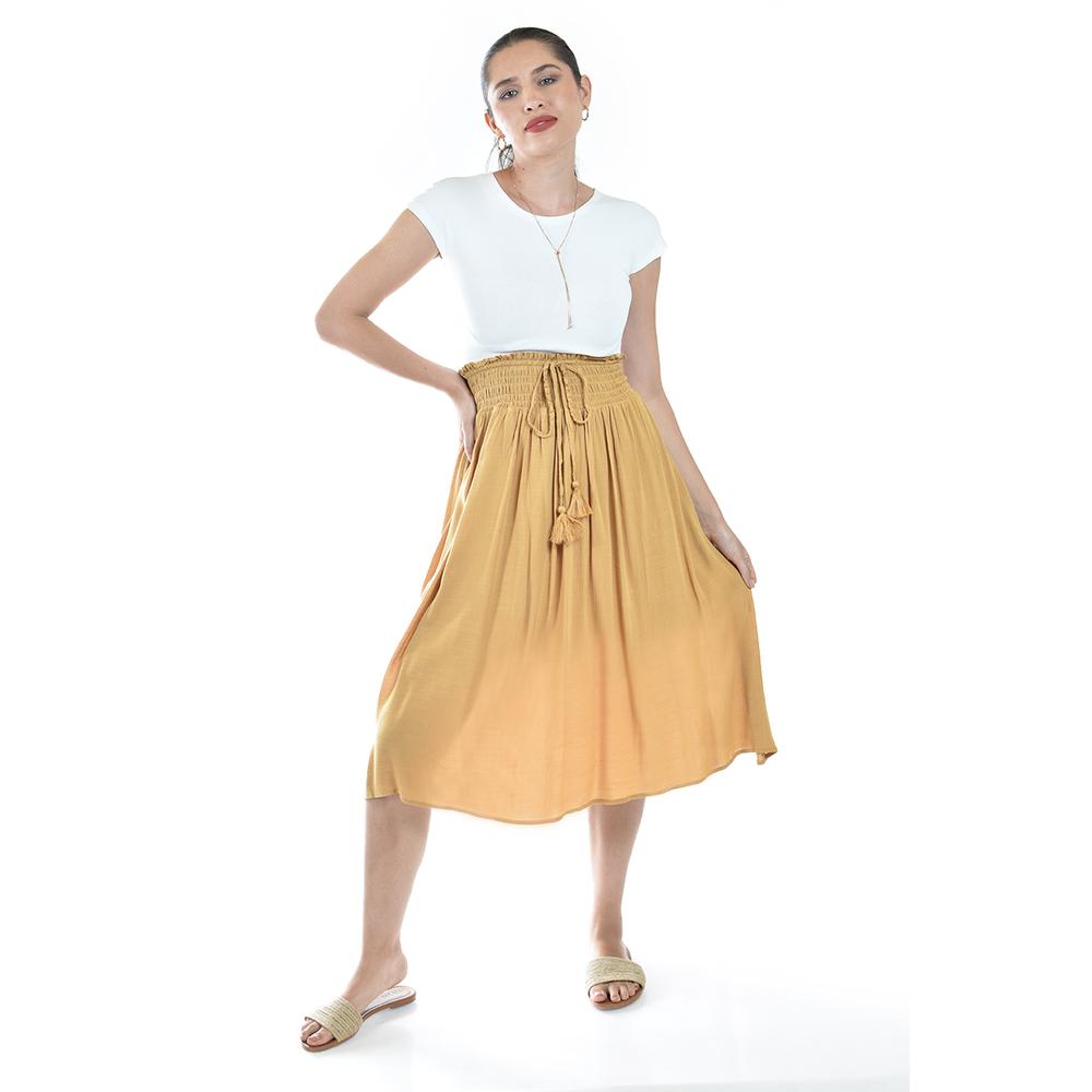 Foto 6 pulgar | Falda Midi Con Cintura Smock Roman Fashion /juvenil, 20217 (mostaza) Ocre