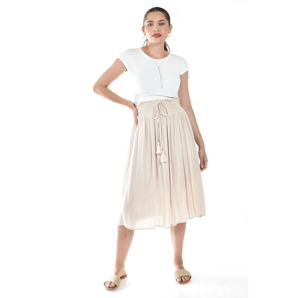 Foto 2 pulgar | Falda Midi Con Cintura Smock Roman Fashion /juvenil, 20217 (beige) Beige