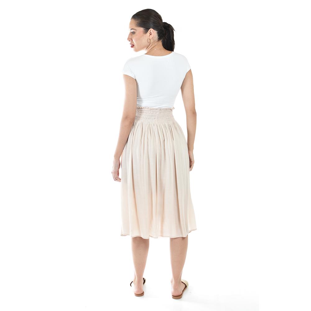 Foto 3 pulgar | Falda Midi Con Cintura Smock Roman Fashion /juvenil, 20217 (beige) Beige