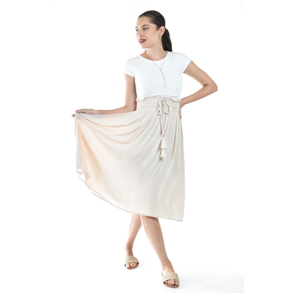 Foto 4 | Falda Midi Con Cintura Smock Roman Fashion /juvenil, 20217 (beige) Beige