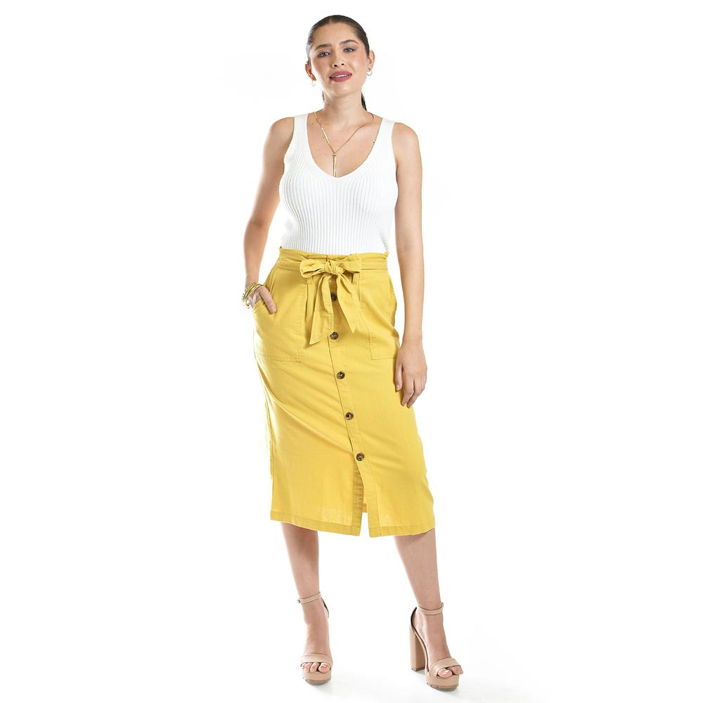 Foto 2 pulgar | Falda Midi Con Cinto Roman Fashion /juvenil, 30483 (mostaza) Amarillo