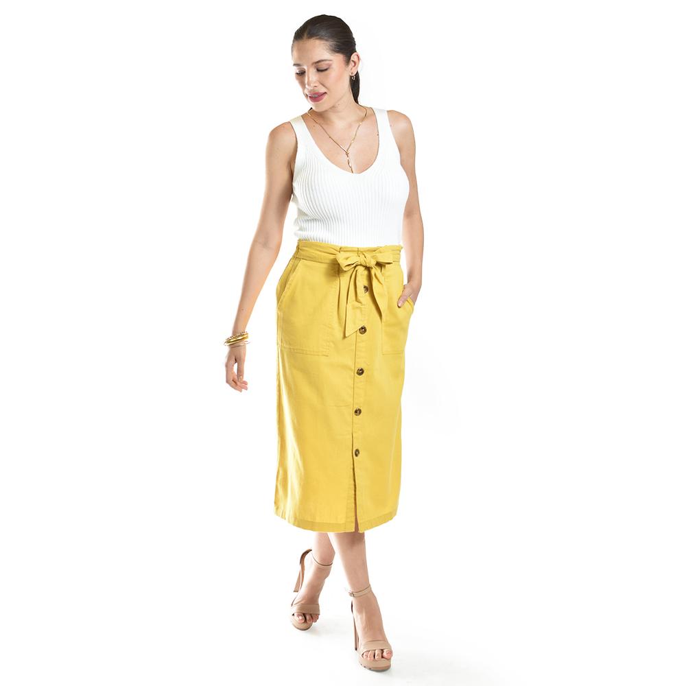 Foto 3 pulgar | Falda Midi Con Cinto Roman Fashion /juvenil, 30483 (mostaza) Amarillo