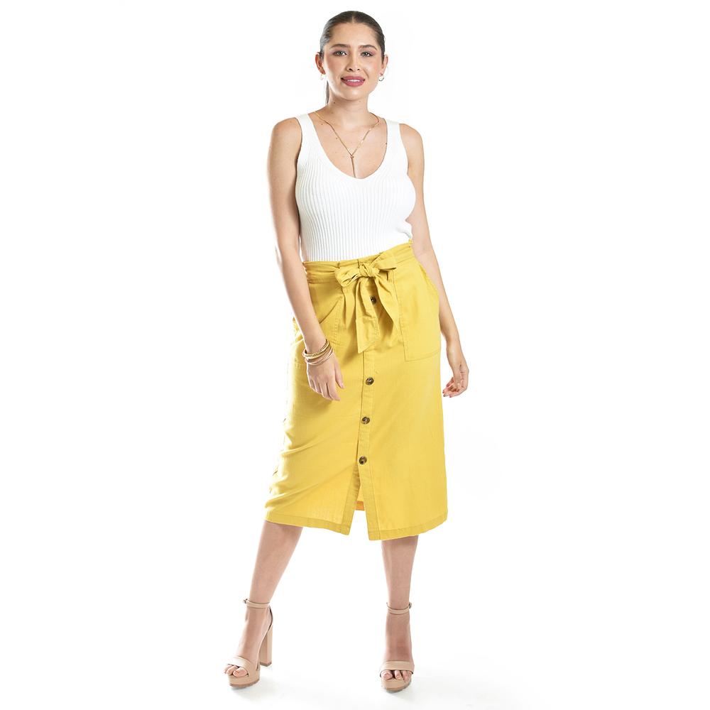 Foto 6 pulgar | Falda Midi Con Cinto Roman Fashion /juvenil, 30483 (mostaza) Amarillo