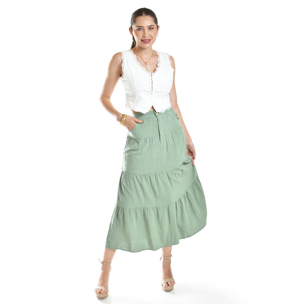 Foto 1 | Falda Midi De Lino Roman Fashion /juvenil, 50061 (pistache) Verde Claro