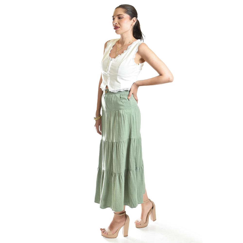 Foto 2 | Falda Midi De Lino Roman Fashion /juvenil, 50061 (pistache) Verde Claro