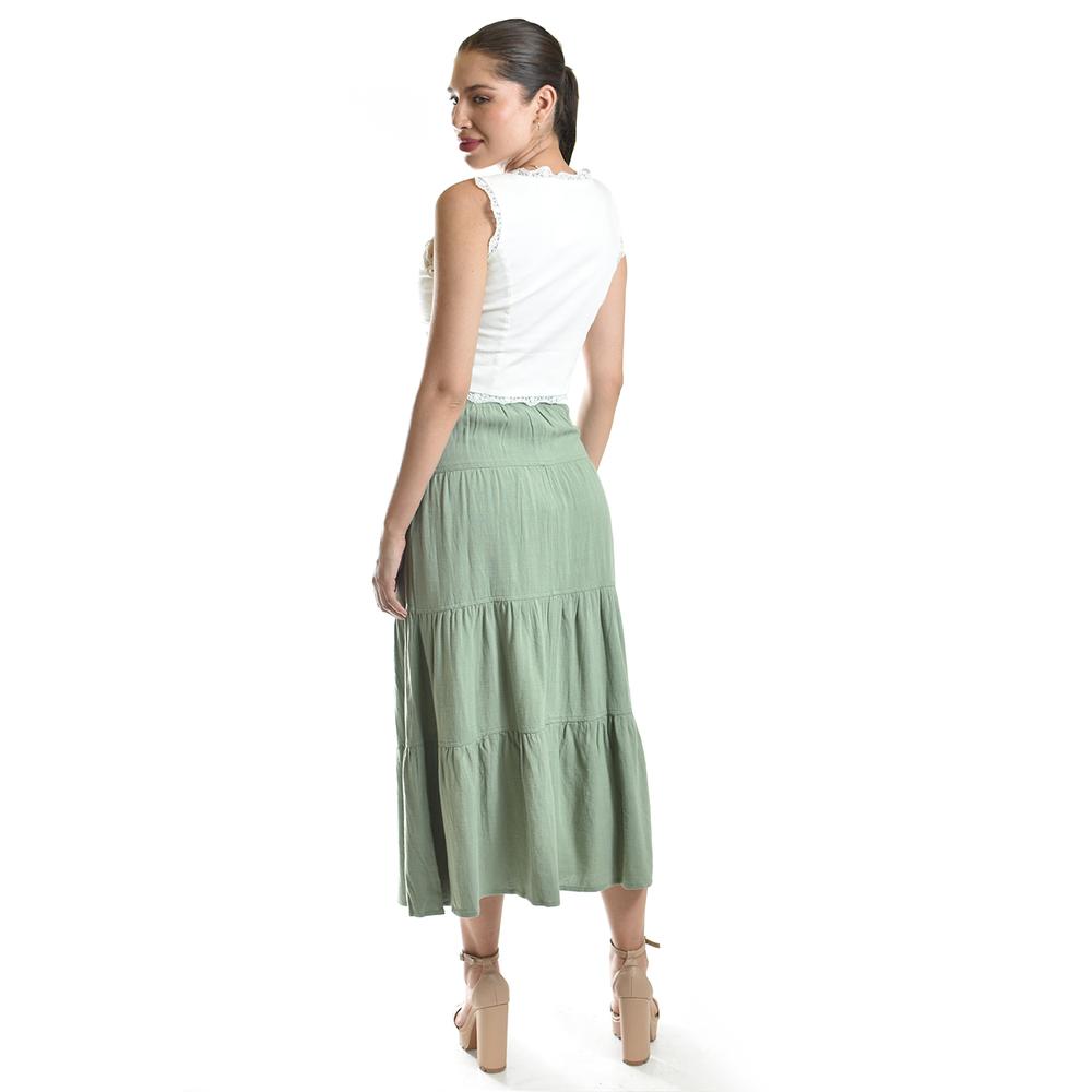 Foto 4 pulgar | Falda Midi De Lino Roman Fashion /juvenil, 50061 (pistache) Verde Claro