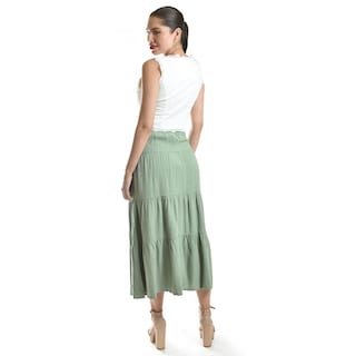 Foto 3 | Falda Midi De Lino Roman Fashion /juvenil, 50061 (pistache) Verde Claro