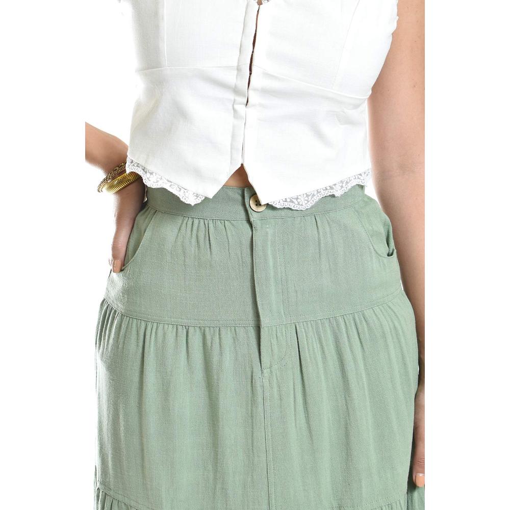 Foto 5 pulgar | Falda Midi De Lino Roman Fashion /juvenil, 50061 (pistache) Verde Claro