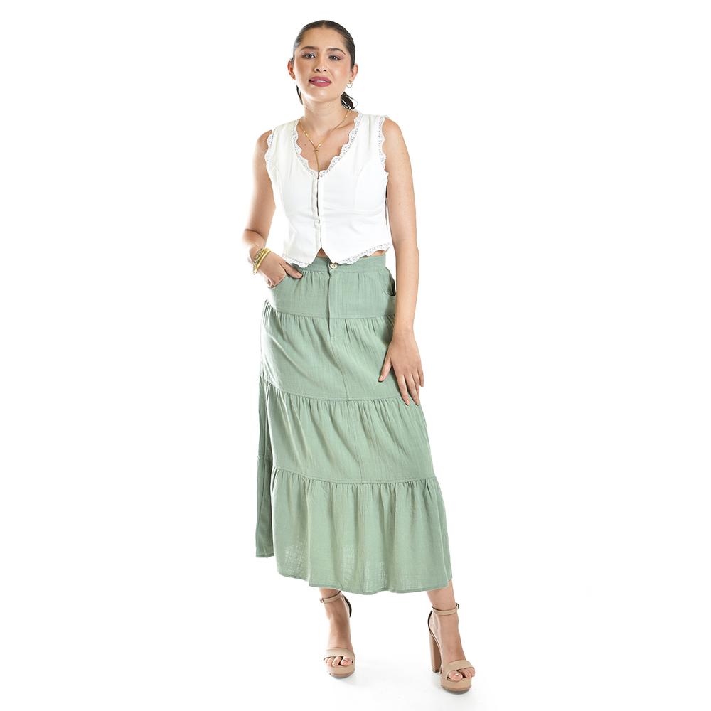 Foto 6 pulgar | Falda Midi De Lino Roman Fashion /juvenil, 50061 (pistache) Verde Claro