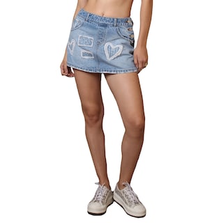 Foto 1 | Short Falda Mujer Mezclilla Stone Tiro Medio Con Parches