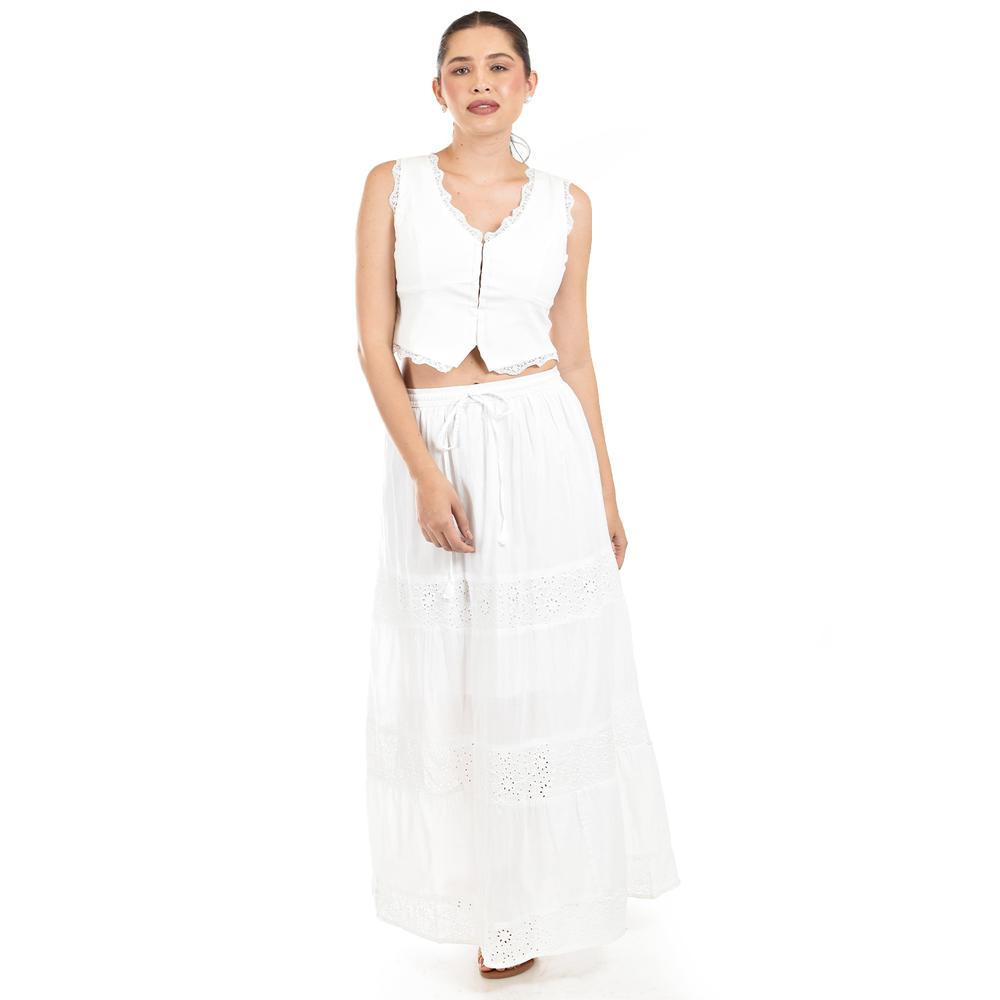 Falda Larga Con Detalles Bordados Roman Fashion /juvenil, 255 (blanco) Blanco