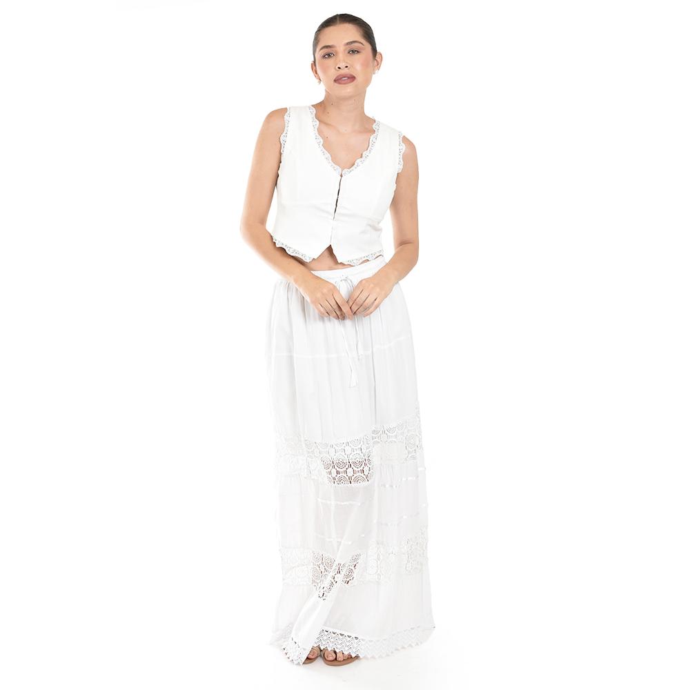 Foto 1 | Falda Larga Con Detalles De Encanje Roman Fashion /juvenil, 238 (blanco) Blanco
