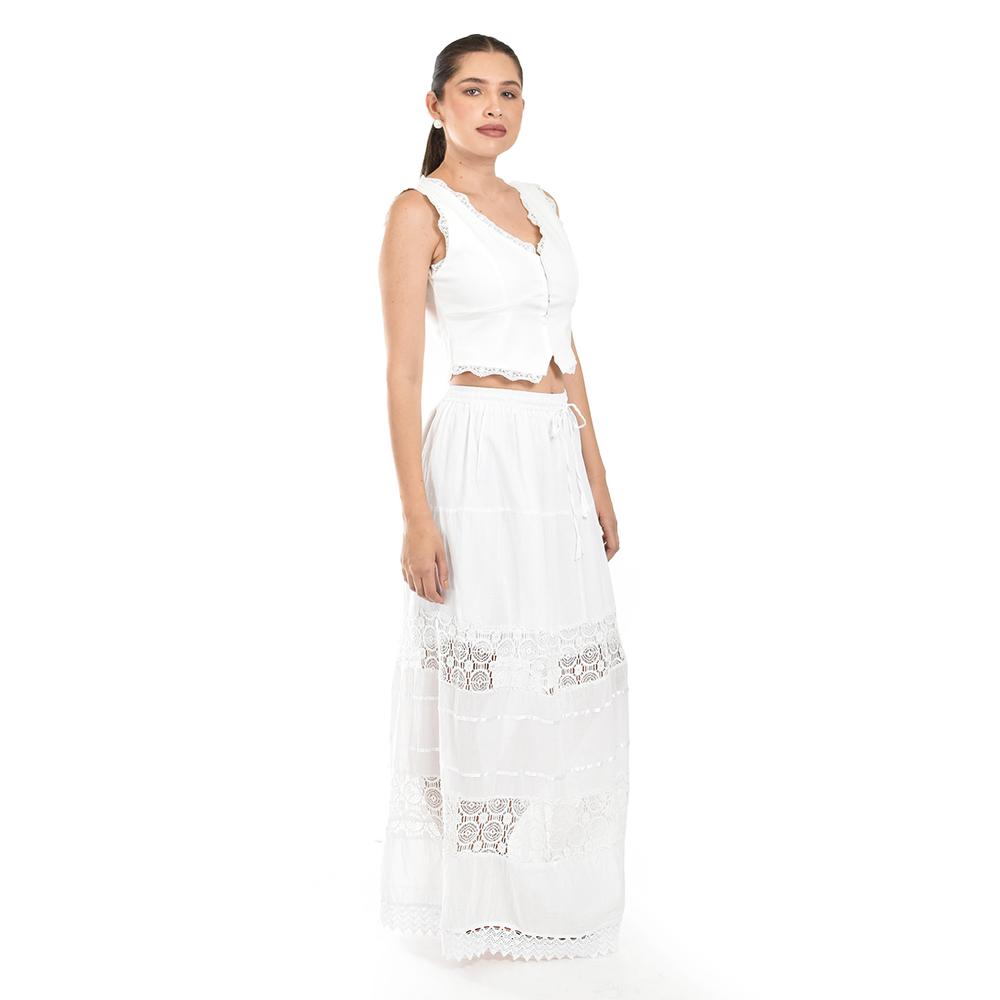 Foto 4 pulgar | Falda Larga Con Detalles De Encanje Roman Fashion /juvenil, 238 (blanco) Blanco