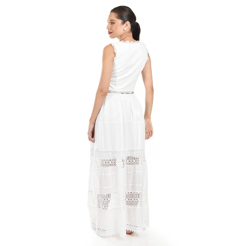 Foto 5 pulgar | Falda Larga Con Detalles De Encanje Roman Fashion /juvenil, 238 (blanco) Blanco