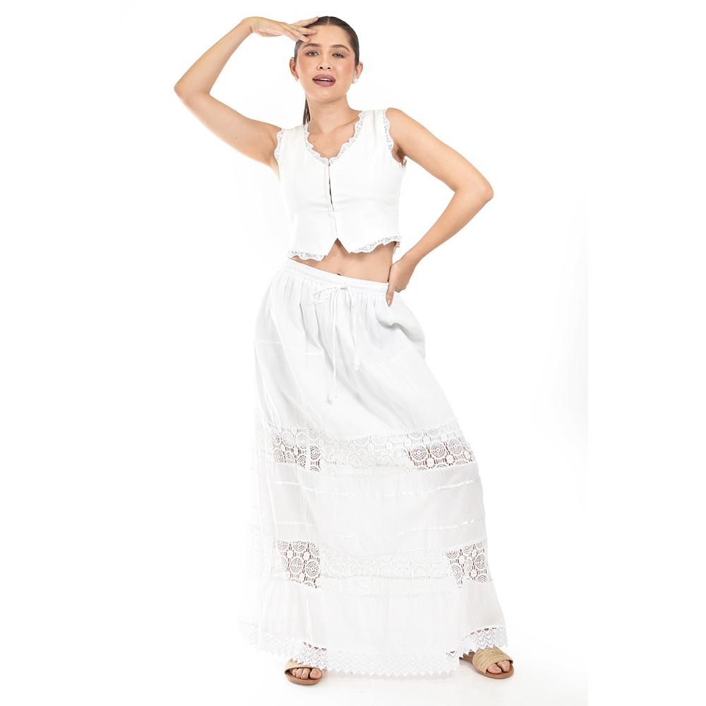 Foto 5 | Falda Larga Con Detalles De Encanje Roman Fashion /juvenil, 238 (blanco) Blanco