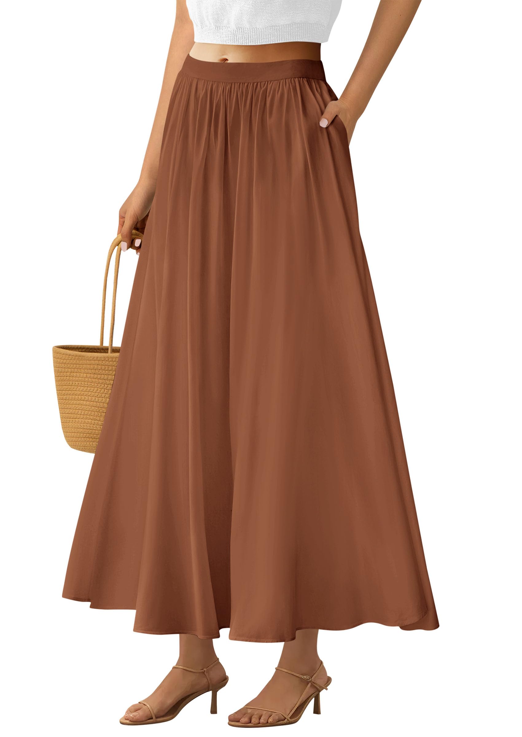 Falda Larga Prettygarden Para Mujer, Cintura Alta Con Volantes Y Bolsillos - Venta Internacional.