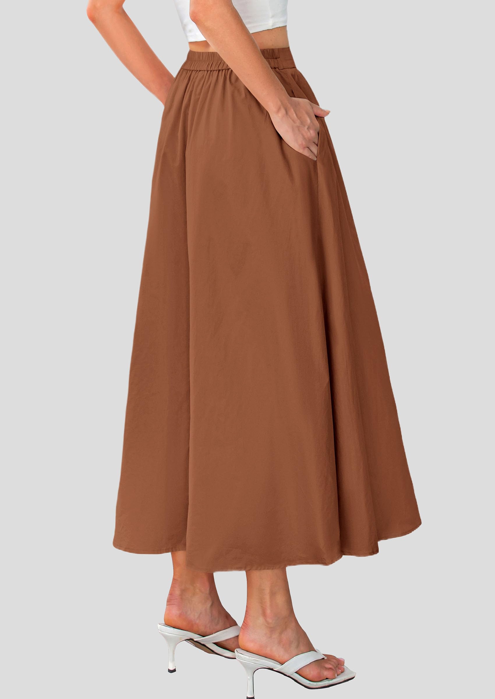 Foto 2 | Falda Larga Prettygarden Para Mujer, Cintura Alta Con Volantes Y Bolsillos - Venta Internacional.