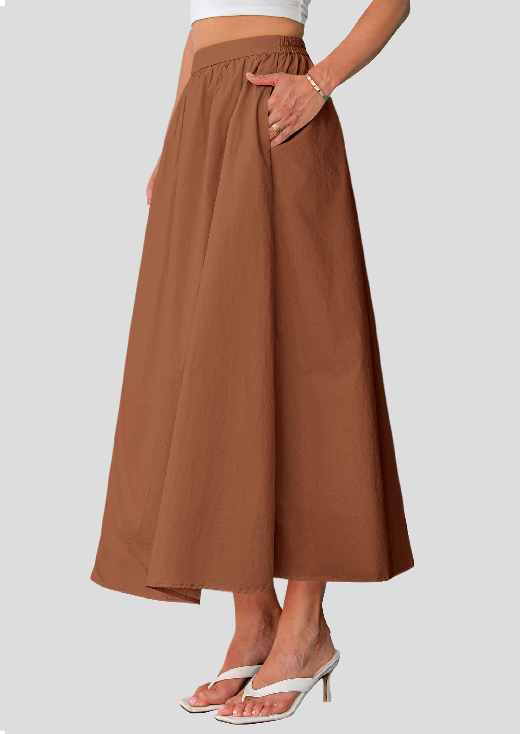Foto 3 | Falda Larga Prettygarden Para Mujer, Cintura Alta Con Volantes Y Bolsillos - Venta Internacional.