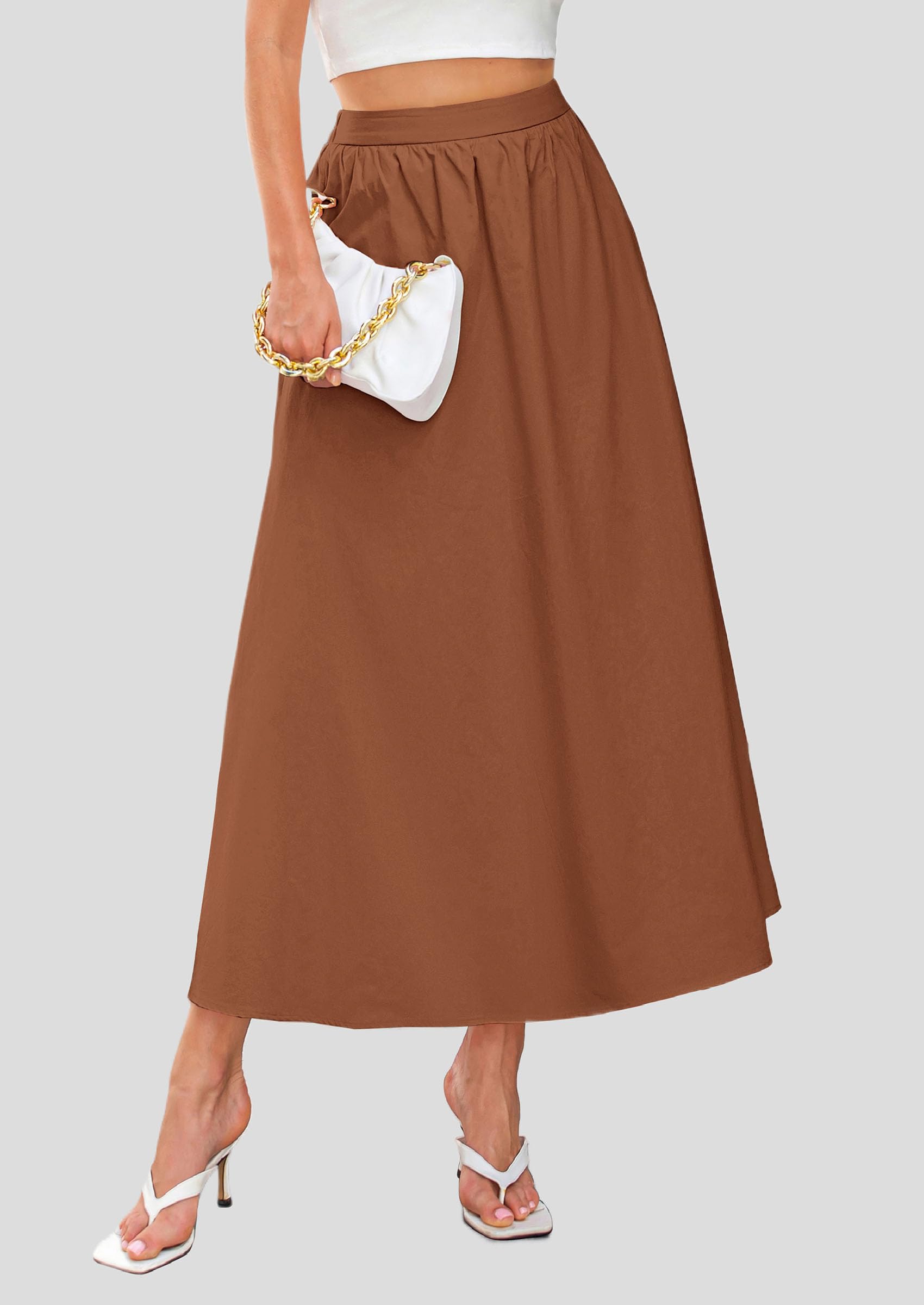 Foto 5 pulgar | Falda Larga Prettygarden Para Mujer, Cintura Alta Con Volantes Y Bolsillos - Venta Internacional.