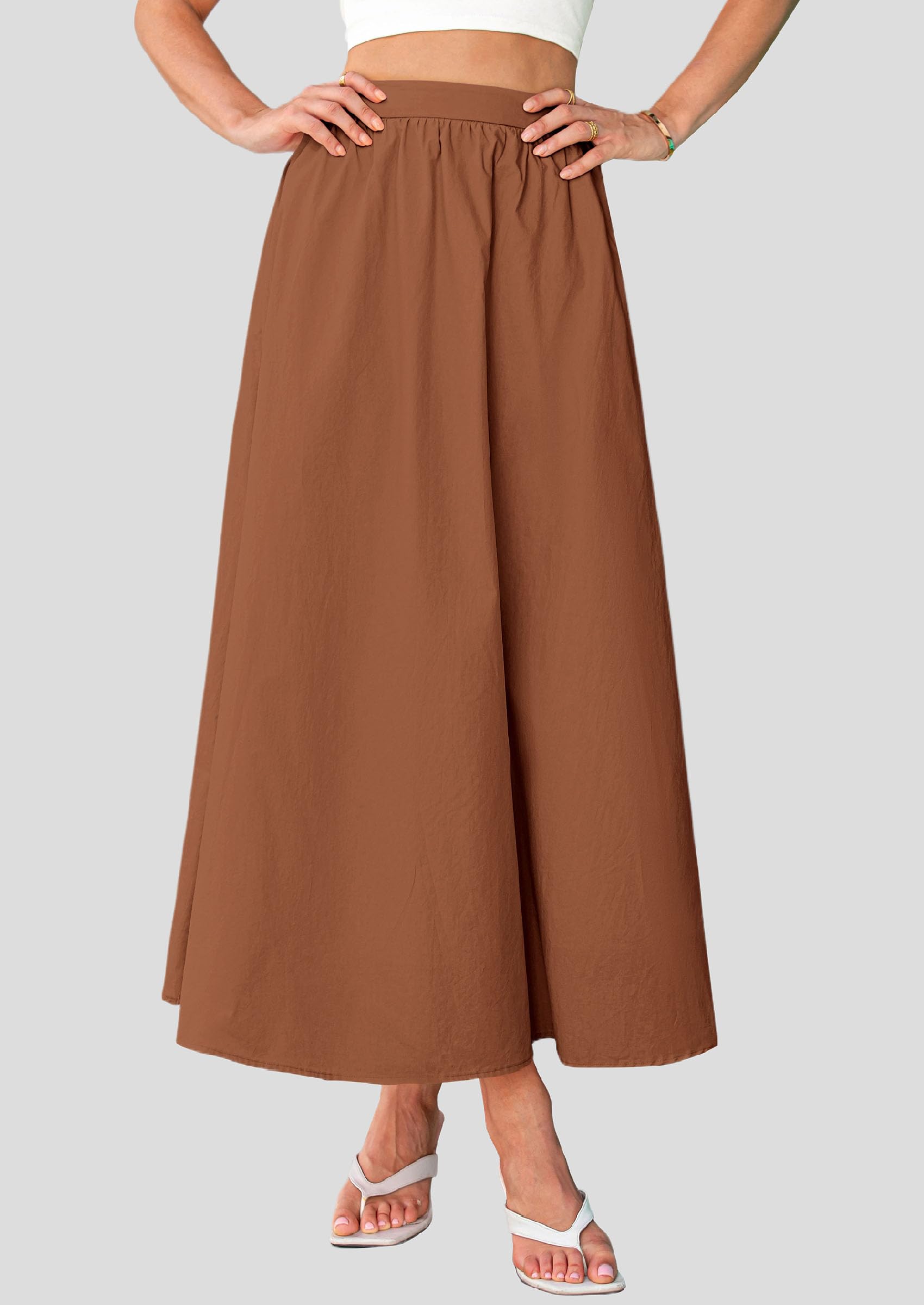 Foto 6 pulgar | Falda Larga Prettygarden Para Mujer, Cintura Alta Con Volantes Y Bolsillos - Venta Internacional.
